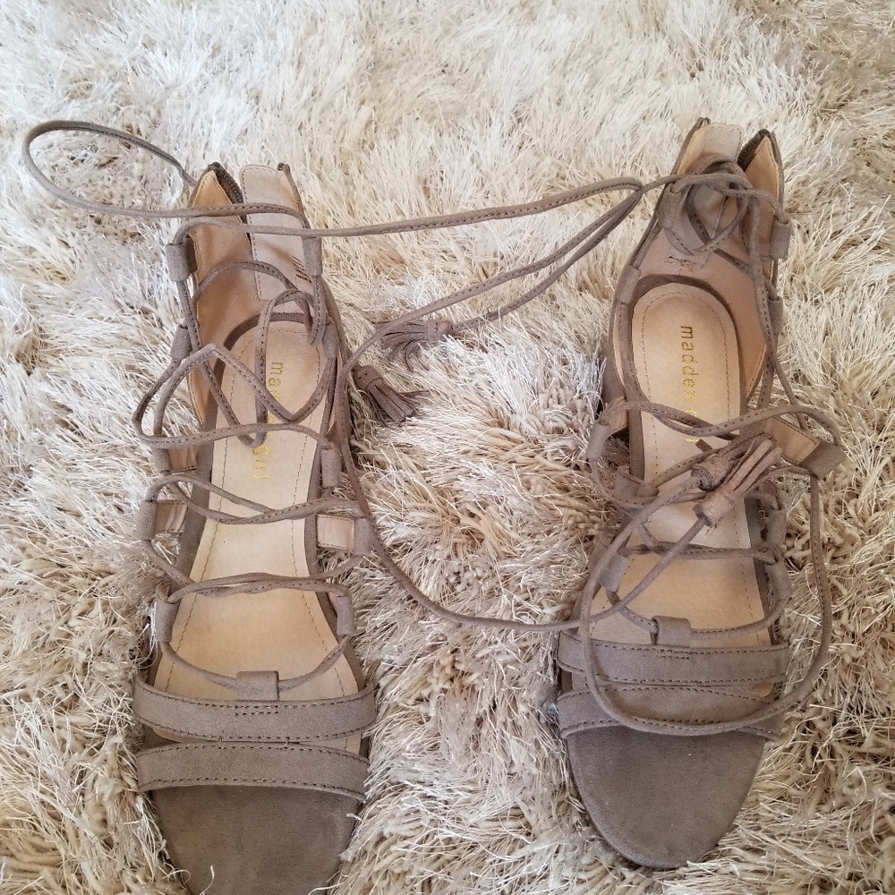 Taupe Block Heel Lace Up Steve Madden Sandals